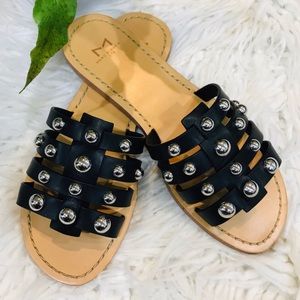 New🌿Marc Fisher Black Leather Studded Slide Sandals